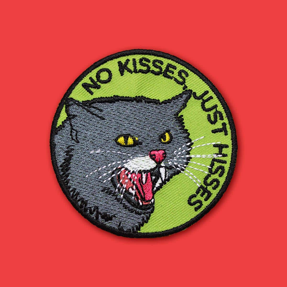 No Kisses Just Hisses Patch • Angry Cat Iron-on Badge • Funny