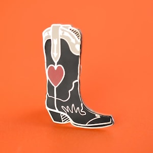Black Cowboy Boot Enamel Pin Badge | Hard Enamel Nickel-Free Brooch | Western Cowboy Goth Cowgirl Gothic Retro Vintage Country Fan Dolly P