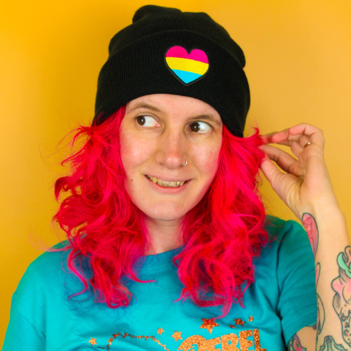 Pansexual Heart Patch Beanie Hat / 100% Cotton Embroidered | Etsy