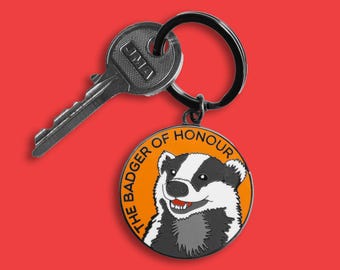 Badger Of Honour Keyring • Funny Animal Lover Pun Gift • Graduation Cute Wildlife Nature Badge Keychain For Friend UK Woodland Creature Joke