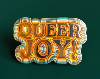 Queer Joy! Enamel Pin Badge | Hard Enamel Nickel-Free Brooch | GBTQ+ Gay Rights Trans Rights Cute Rainbow Retro Gift