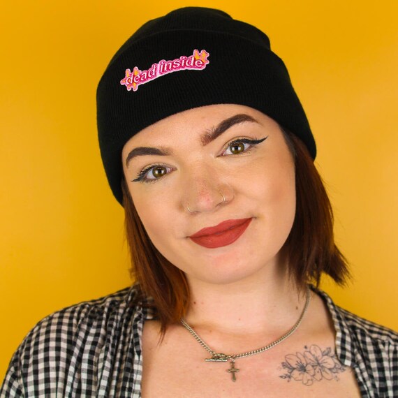 Dead Inside Patch Black Beanie Hat 
