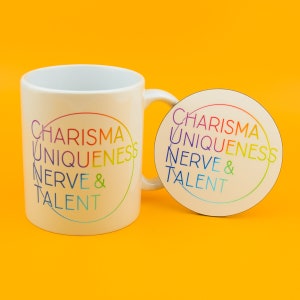 Charisma Uniqueness Nerve & Talent Mug and Coaster Gift Set - Rupaul's Drag Race RPDR Drag Queen LGBT Iconic