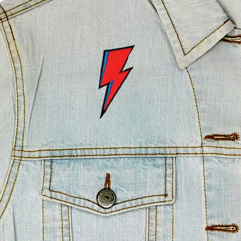 Bowie-Inspired Lightning Embroidered Patch / Vegan Adhesive / Glam Aladdin Sane Ziggy Stardust Iron or Sew On Patches image 4
