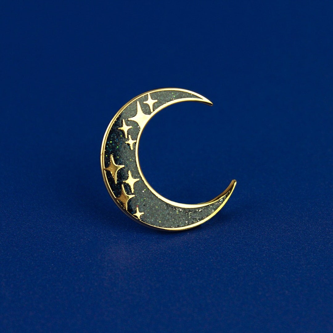 Black and Gold Glitter Moon Enamel Pin Badge / Hard Enamel Nickel-free Brooch / Cute Stars Space Crescent - Etsy UK