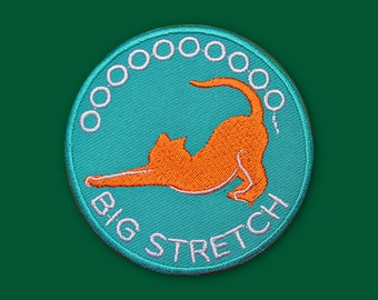 Ooo Big Stretch Patch | Vegan Adhesive - Iron or Sew On Patches | Gift Cute Funny Orange Cat Cute Cat Lover