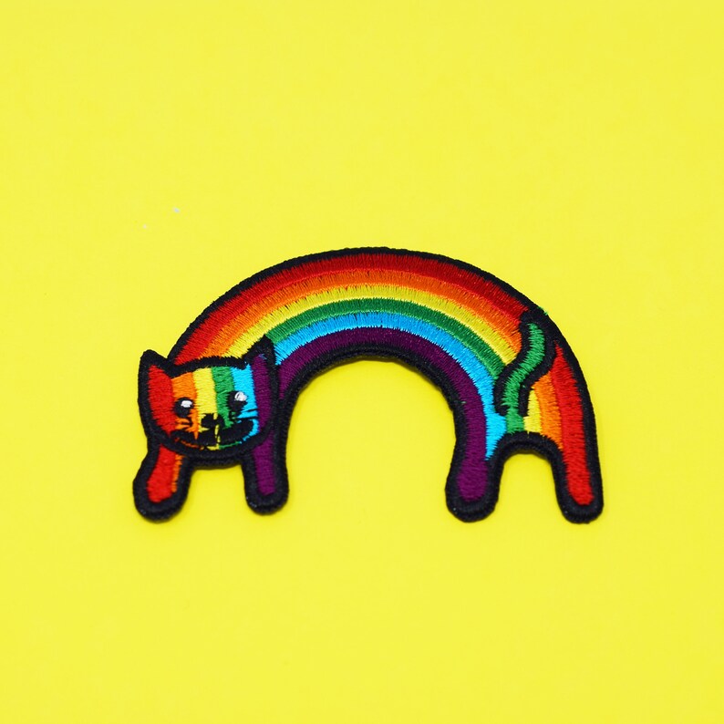 Rainbow Cat Embroidered Patch / Vegan Adhesive / Cute Happy Etsy UK