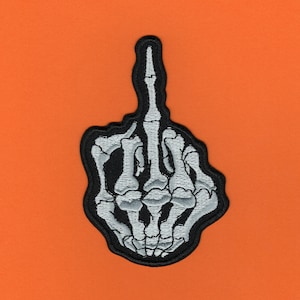 Skeleton Middle Finger Embroidered Patch • Gothic Occult Patch • Halloween Spooky Patch • Punk Iron or Sew On Patch • Horror Gift