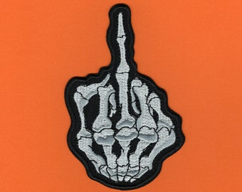 Skeleton Middle Finger Embroidered Patch • Gothic Occult Patch • Halloween Spooky Patch • Punk Iron or Sew On Patch • Horror Gift