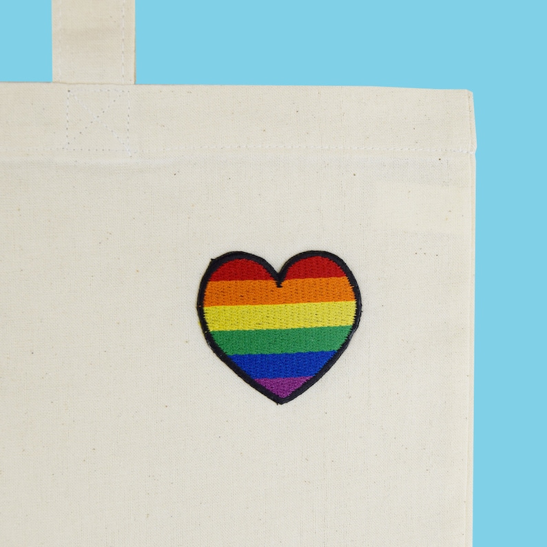 Embroidered Patch Ethically Sourced LGBT Heart Tote Bag 100/% Cotton