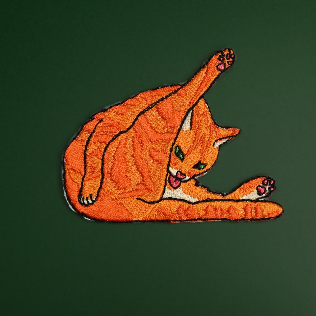 Cat Licking Butt Patch Vegan Adhesive Iron or Sew on Patches Funny Meme