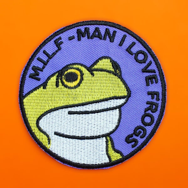 MILF Man I Love Frogs Embroidered Patch | Vegan Adhesive | Funny Cute Toad Animal Lover Gift Iron or Sew On Patches