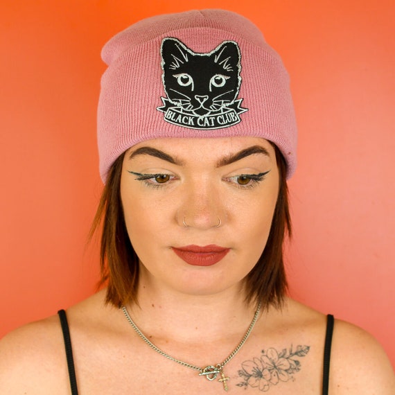 Black Cat Club Patch Pink Beanie / 100 