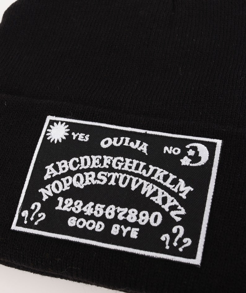 Ouija Board Patch Black Beanie Hat / 100 Cotton