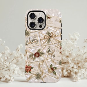 Julvykortsfodral för telefon, brev till jultomten Nordpolen, vintage-postfodral för högtider, tåligt skal i målat glas för iPhone 18 17 16 15 14