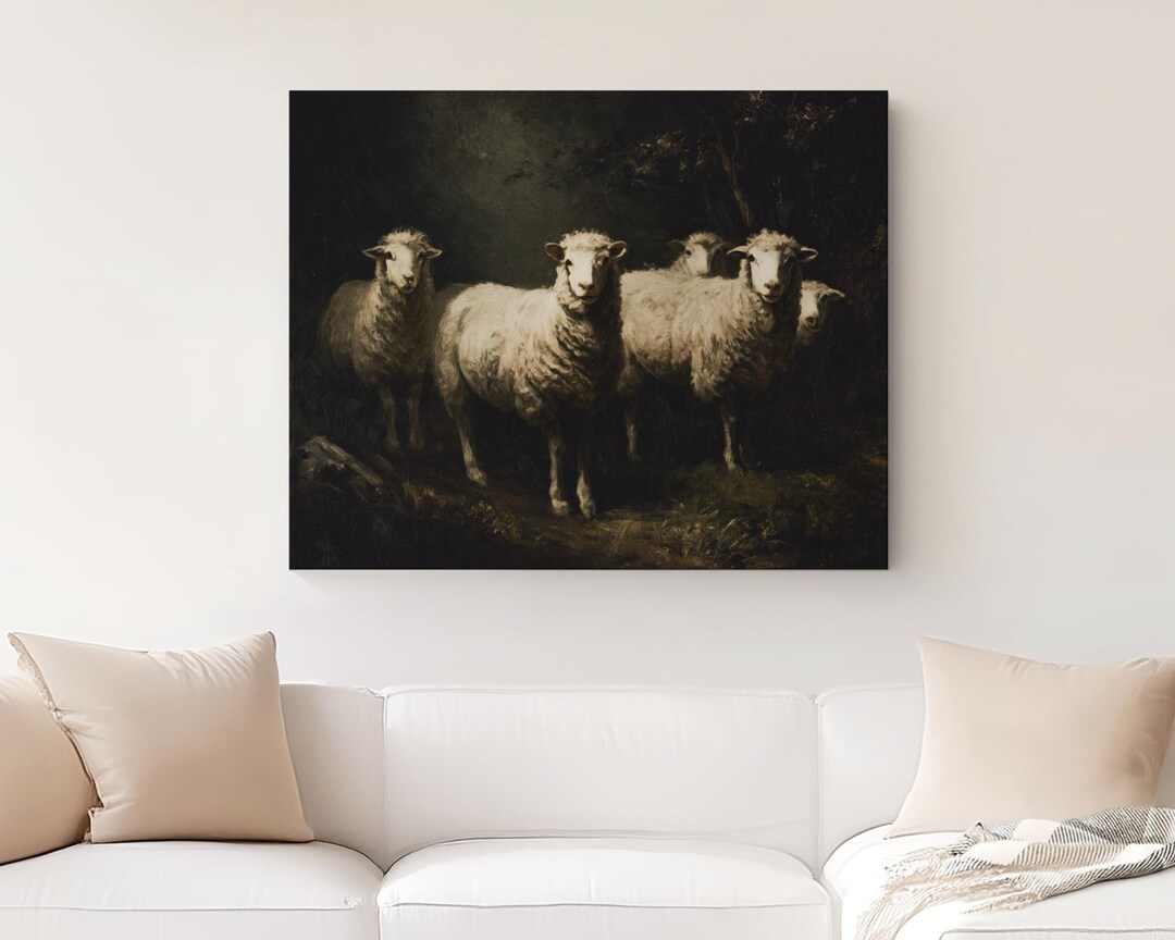 Sheep Wall Art – Rustic Pastoral Animal Scene, Oil Painting Aesthetic ...