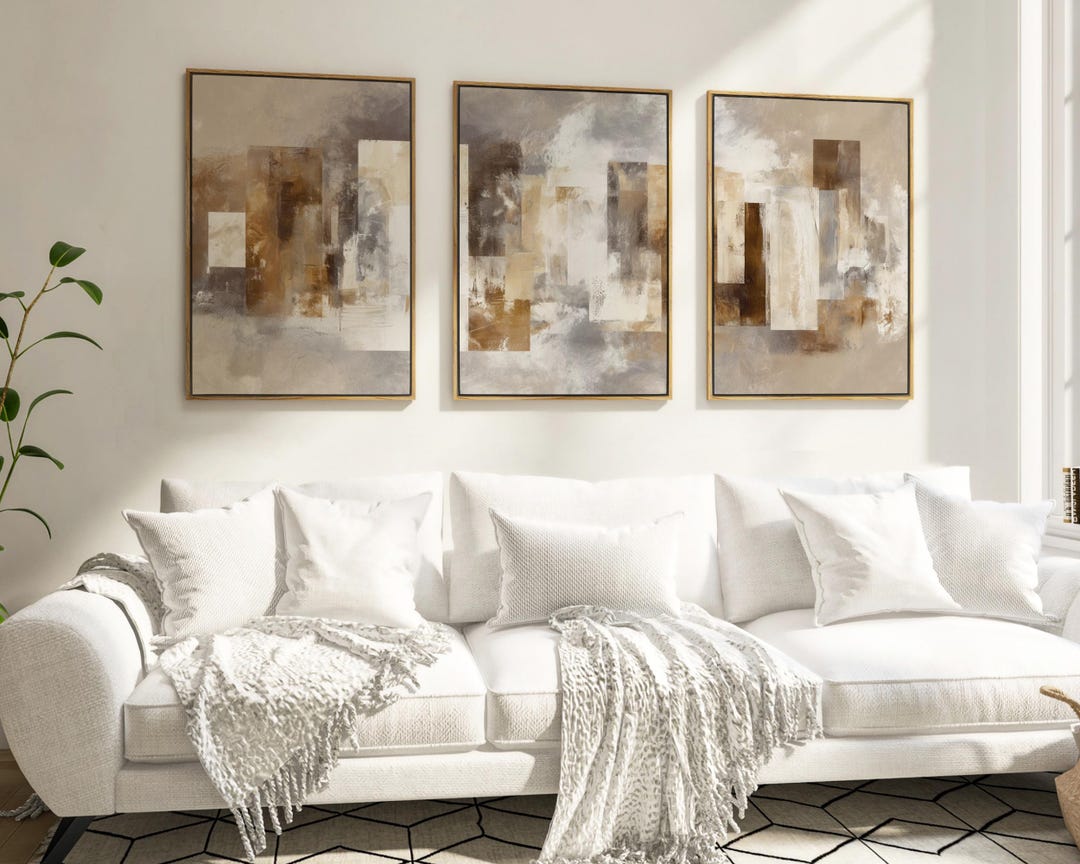 Triptych Canvas Wall Art – Set of 3 Neutral Beige Prints, Gallery Style ...