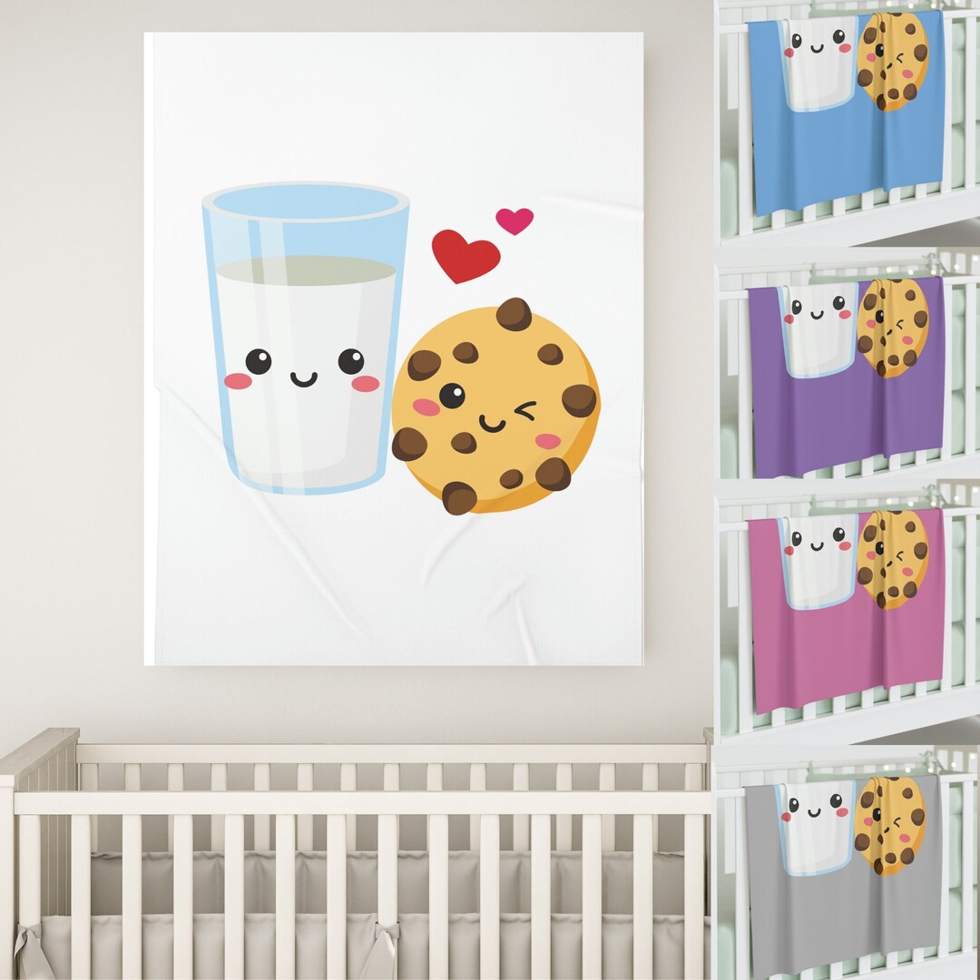 Kawaii Glass of Milk and Chocolate Chip Cookie Swaddle Blanket 30x40inch Super Soft Blankie