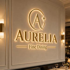 Custom Restaurant Logo Sign, Backlit Metal Wall Letters for Fine Dining, Bar or Hotel