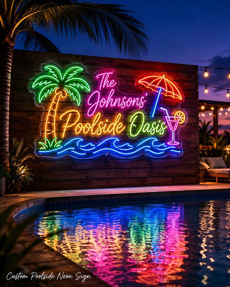 Outdoor Neon Sign, Tropical Palm Tree LED Light, Coconut Cocktail Bar Decor, Summer Pool Club Wall Art, Patio Party Sign, Gift for Beach Bar image 3