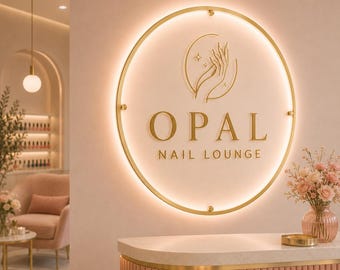 Custom Nail Salon Sign, Round Backlit Acrylic Logo Sign, Personalized Beauty Studio Wall Decor