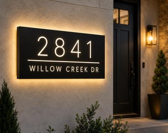 Custom Lighted Address Sign, Backlit House Number Plaque for Modern Outdoor Home