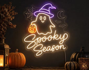 Halloween Neon Sign, Spooky Season Ghost Light, Trick or Treat LED Wall Decor