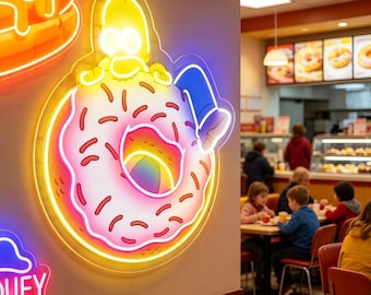 Custom Donut Neon Sign, Cute Neon Light for Bedroom, Kids Room & Kitchen, Sweet Donut Wall Decor, Funny Food Neon Light, Unique Gift Idea