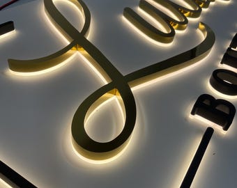 Custom Backlit Business Sign, LED Logo Sign, Halo Lit Metal Letters for Beauty Salon, Lash Studio & Reception Wall