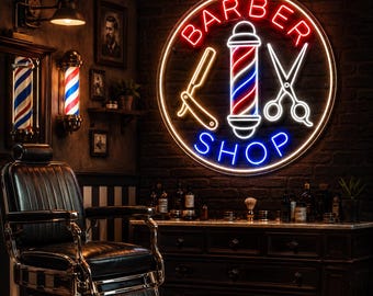 Barber Shop Neon Sign,Custom Barber Shop Neon Sign – LED Barber Pole Wall Decor for Hair Salon, Grooming Studio & Man Cave