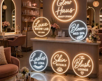 Custom Beauty Neon Sign, Personalized LED Logo Sign for Spa Salon, Lash Studio, Brow Bar and Skincare Room Decor