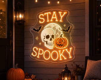 Halloween Porch Neon Sign, Ghost Pumpkin LED Wall Light, Spooky Front Door Decor