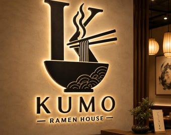 Custom Ramen Shop Logo Sign, Backlit Metal Halo Lit Wall Letters