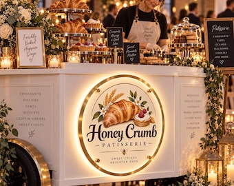 Custom Backlit Cart Sign, Round Acrylic LED Logo for Coffee, Bar, Bakery & Events