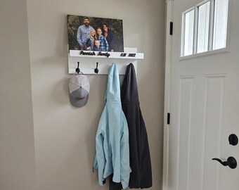 Personalized Family Name Coat Rack with Shelf, Farmhouse Entryway Organizer