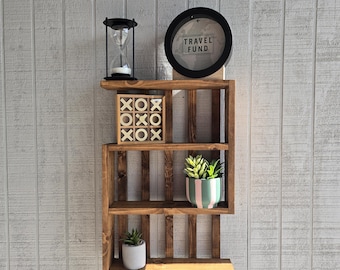 Étagère murale rustique à 4 niveaux, présentoir en bois fait main, rangement pour décoration de ferme