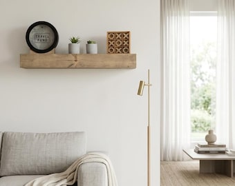 Étagère flottante en bois massif | Rebord de ferme rustique, support caché, 4 po. 6 po., 8 po. de profondeur