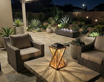 Lanterne solaire en bois, éclairage de terrasse extérieur, LED chaude, décoration de jardin rustique