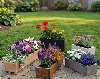 Cedar Planter, Rustic Wooden Flower Box, Rectangular Herb Planter, Stained Natural Wood