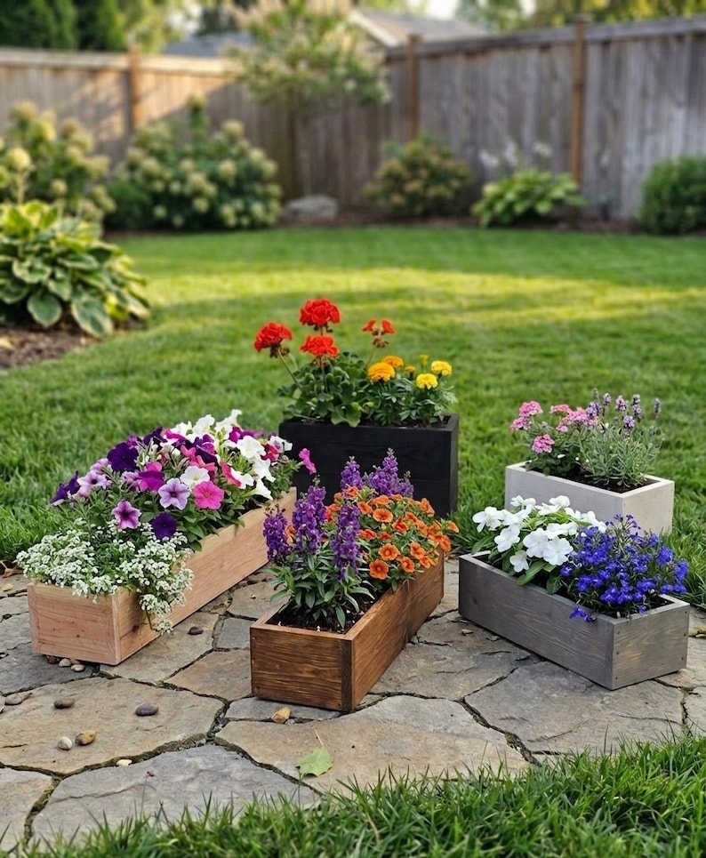 Cedar Planter, Rustic Wooden Flower Box, Rectangular Herb Planter ...
