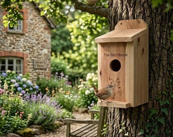 Cabane à oiseaux personnalisée en cèdre, nichoir extérieur rustique, bois résistant aux intempéries