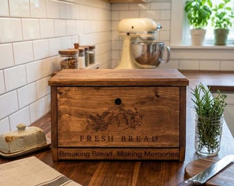 Boîte à pain artisanale, boîte à pain sur le comptoir, organisateur de cuisine en bois