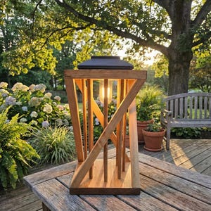 Lanterne solaire en bois, éclairage de terrasse extérieur, LED chaude, décoration de jardin rustique image 4