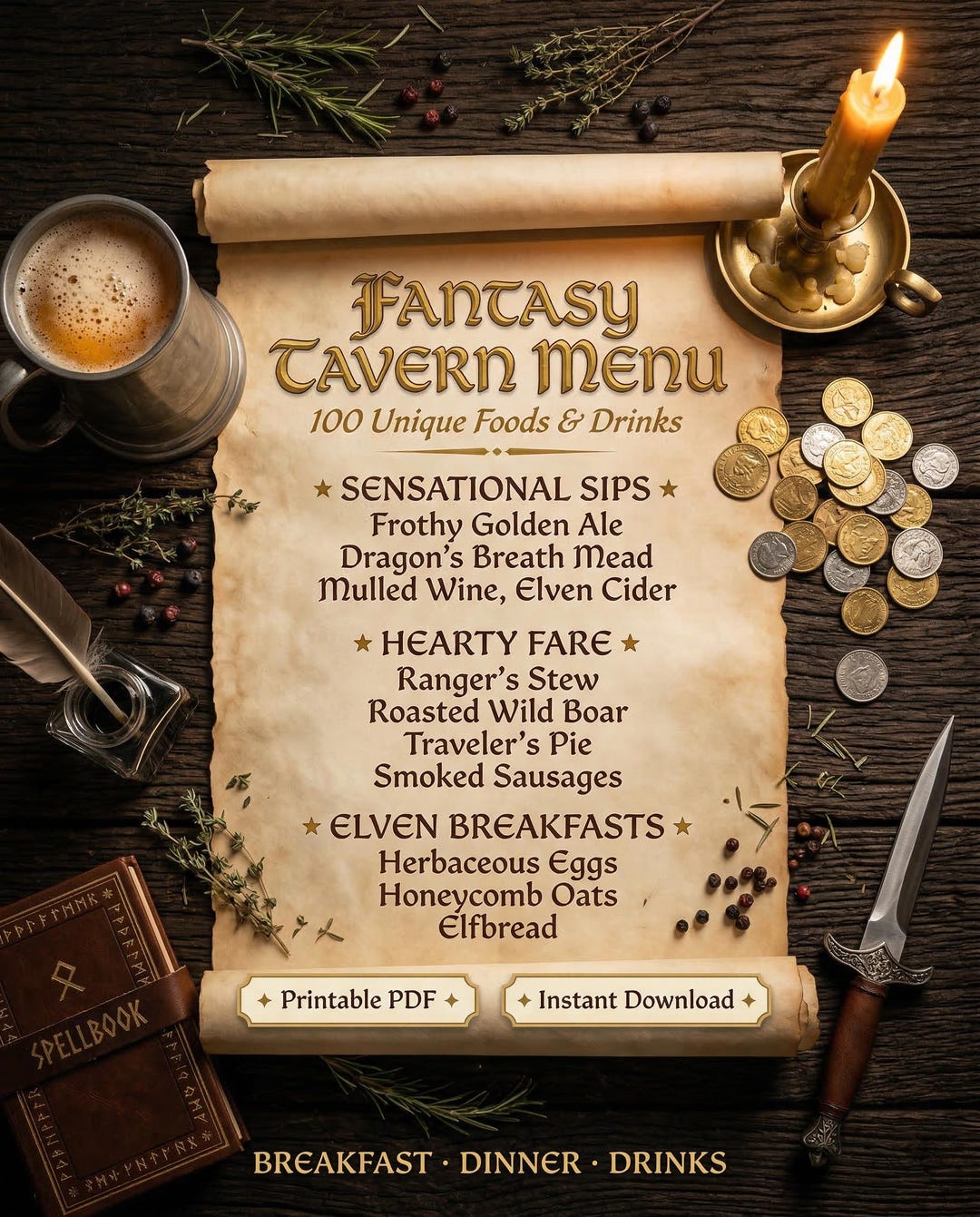 Fantasy Tavern Menu Printable – 100 Foods, Drinks, Dnd Prop (digital ...