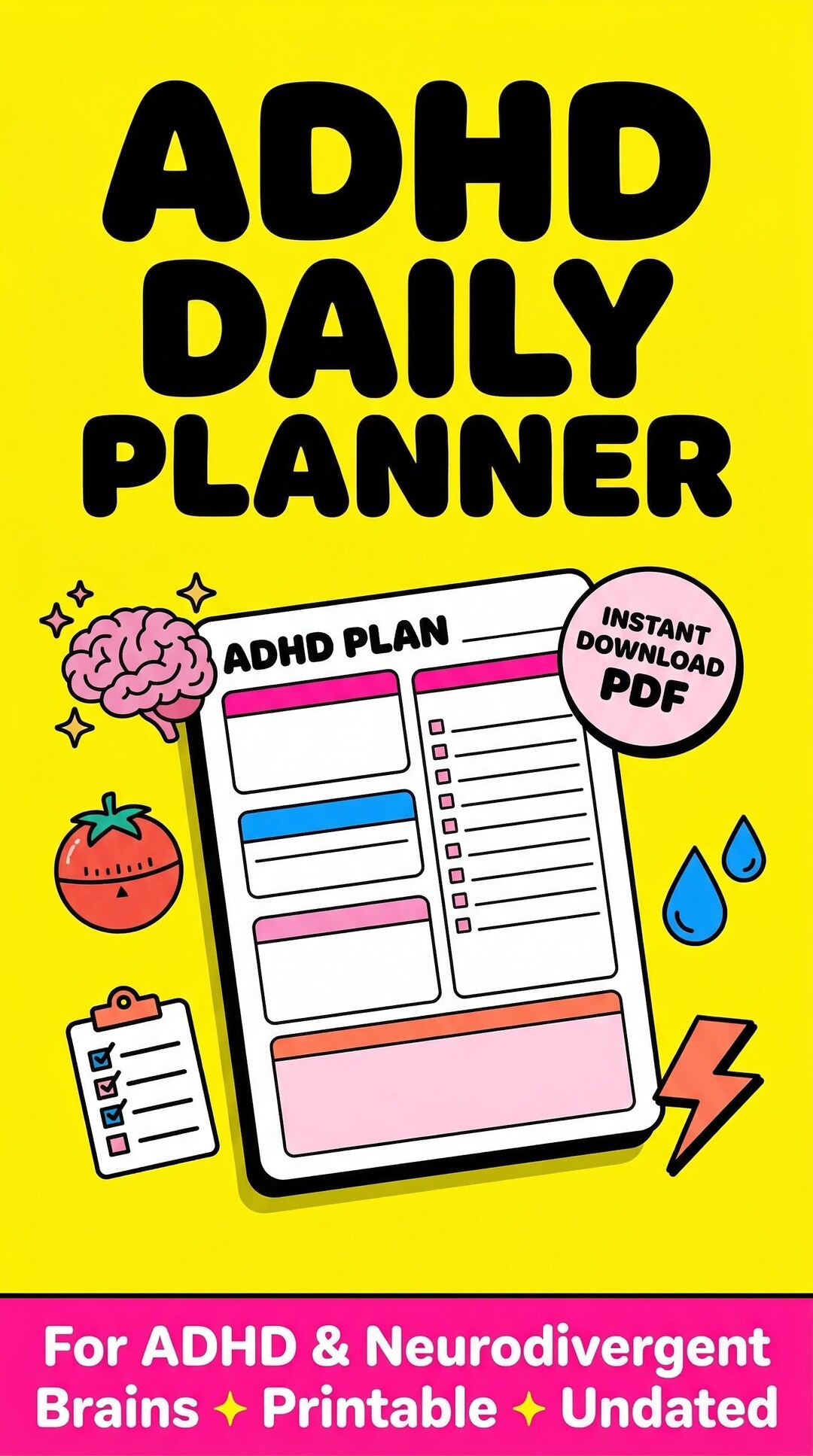 ADHD Daily Planner Printable | Neurodivergent Productivity PDF (instant ...