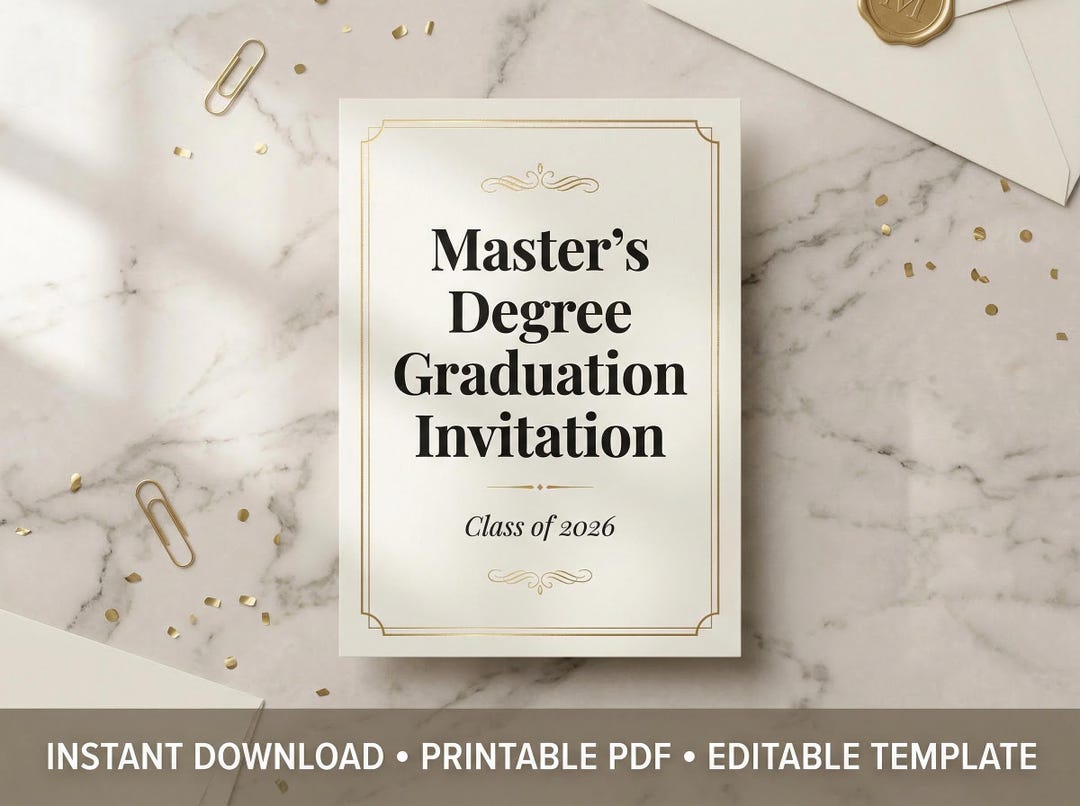 Master's Graduation Party Invitation Printable | Elegant Gold Invite ...