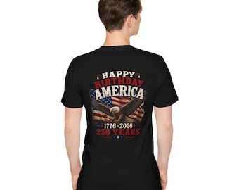 Camiseta Feliz Aniversário América Unissex 250 Anos 1776-2026 Família Patriótica 4 de Julho Veterano Dia da Independência EUA Águia Bandeira
