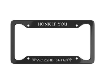 Buzine se você adora Satanás! Moldura de placa de carro gótica satânica, acessórios decorativos para carros, bruxaria satânica, gótico, Baphomet, bruxa assustadora, Halloween.