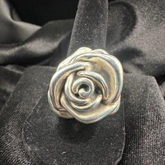 Silver Tone Rose Statement Ring - image 2