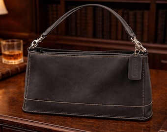 Vintage Coach Legacy Black Signature Canvas Mini Bag Double Turn